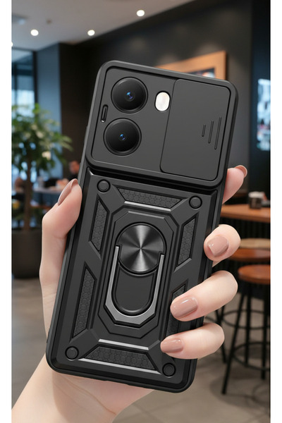 Hatreds Xiaomi Poco X7 Pro Kılıf Magnetik Standlı Sürgülü Kamera Korumalı TPU...