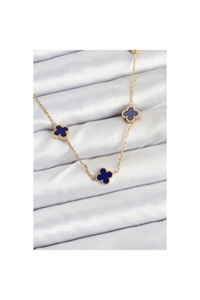 Clariss 316L Steel Chain Gold Color Navy Blue Baby Boy Clover Women's Necklace