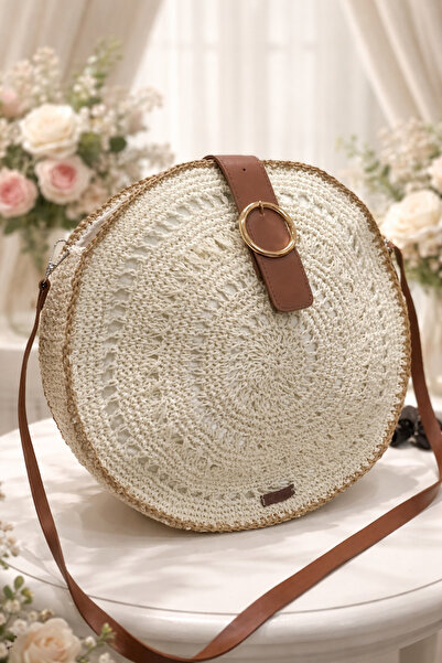 Handmade BereketHome Artisan Serisi: %100 El Yapımı Krem Kağıt İp Yuvarlak Om...