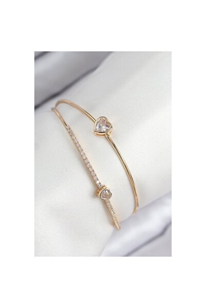 Clariss سوار نسائي من النحاس والزركون على شكل قلب موديل ذهبي اللون