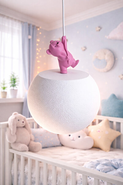 Rekatech Ayıcık Detaylı Modern Çocuk Odası Avizesi – Dokulu Küre Tasarım / Ço...