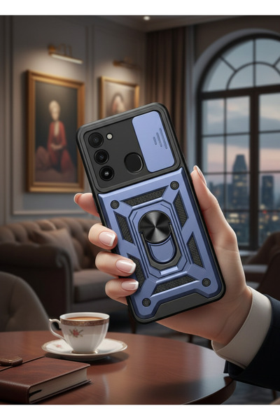 Hatreds Tecno Spark 8C Kılıf Magnetik Standlı Sürgülü Kamera Korumalı TPU Tan...