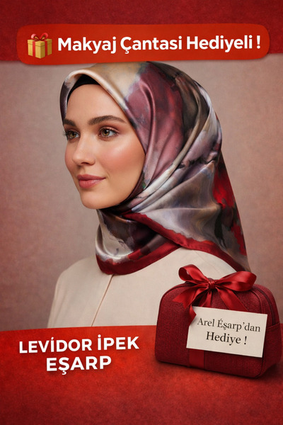 Levidor %100 Twill İpek Eşarp Bordo - Kahverengi (Pure Silk, 90x90, Kaymaz Yapı)