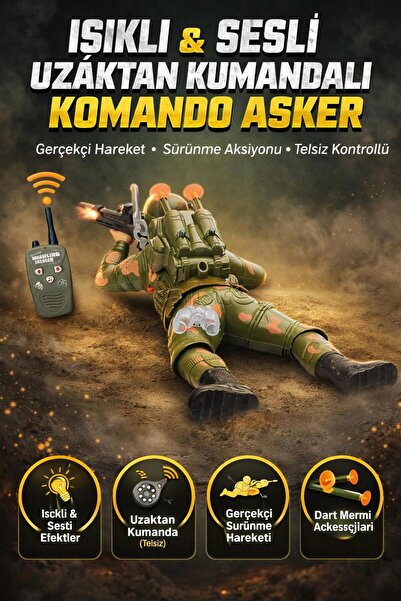TRENDZONE Uzaktan Kumandalı Pilli Sesli Işıklı Ok Atan Sürünen Asker 24cm RC ...