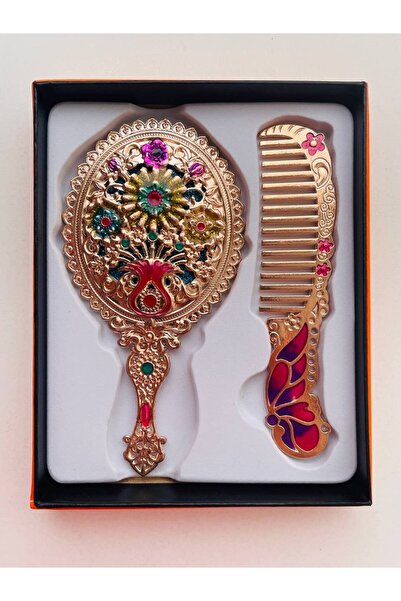 GALATA GIFT Ayna Tarak Seti, Tavuskuşu, Metal, Çeyizlik, Hediyelik Set, Minel...