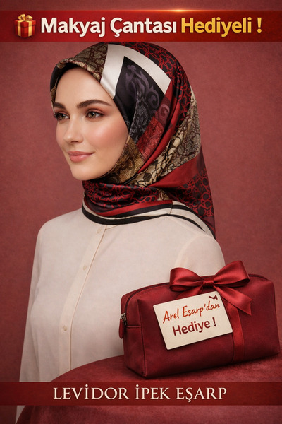 Levidor %100 Twill İpek Eşarp - Bordo - Siyah (Pure Silk, 90x90, Kaymaz Yapı)