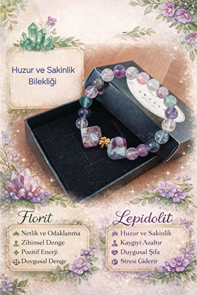 arzela Doğal Taş Florıt Ve Lepidoit Bileklik(KONSANTRASYON VE MOTIVASYON)
