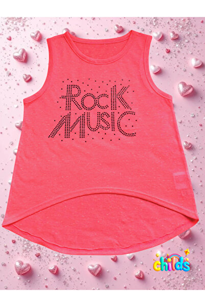 childs Stone Printed Zero Sleeve Neon Pink Girls Summer Tank Top Single T-Shirt