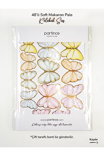 partince 48 Adet Kelebek Süs Soft Makaron Pale Renkli Doğum Günü Süsü