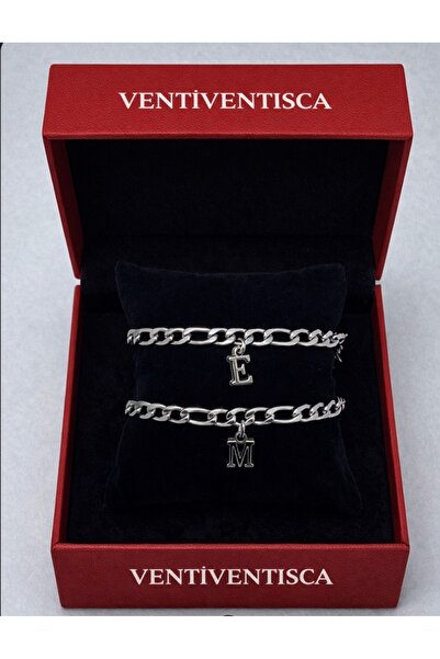 VENTİ VENTİSCA Çelik kişiye özel 2 Li çift harfli bileklik , sevgili , eş , a...