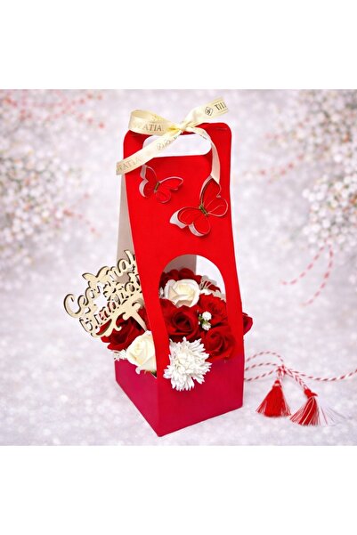 velve Aranjament floral Butterfly,trandafiri ,garoafe din sapun,cu topper " C...