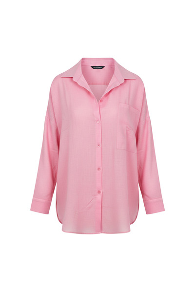 ECOTİQUE Kadın Keten Gömlek %100 Pamuk Basic Oversize Keten Cepli Uzun Kollu ...