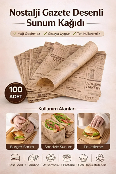 Tilbe Home 100lü Breakfast Desenli Kağıt Vintage Gazete Desen Aparatif Kağıdı...
