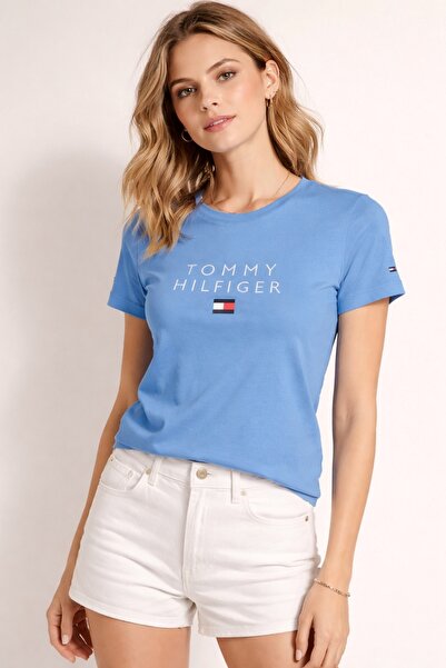 Tommy Hilfiger تي شيرت عادي مطرز بشعار منسوج مصنوع من القطن بنسبة 100%