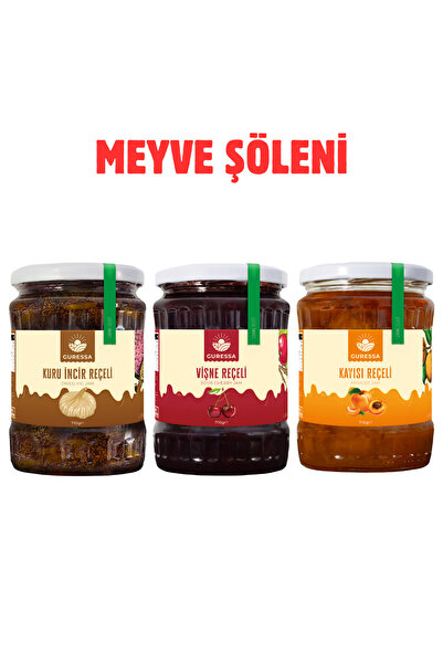 GURESSA Tatlı Üçlü Vişne, Kayısı, Kuru İncir Reçeli 3'lü Avantaj Paketi