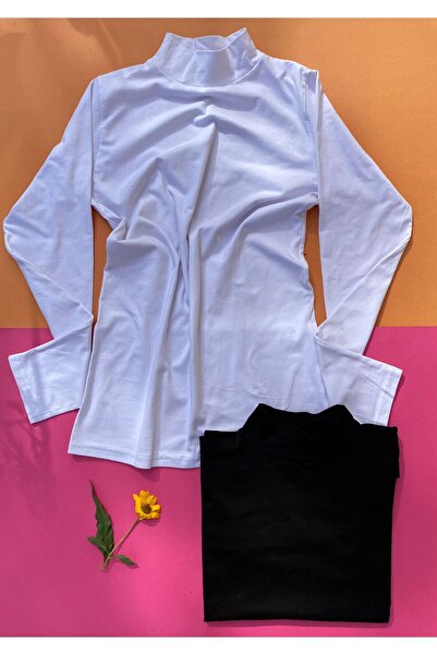 VicTroy Turtleneck 2-Piece Black and White Color Long Sleeve Cotton T-shirt-A...