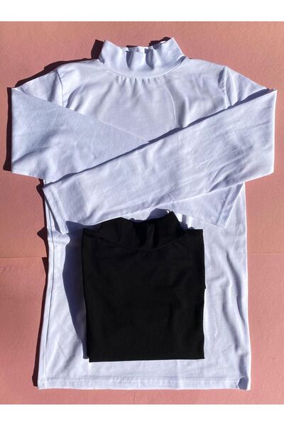 VicTroy Lycra alb și negru - Set de 2 tricouri pentru femei din bumbac, cu gâ...