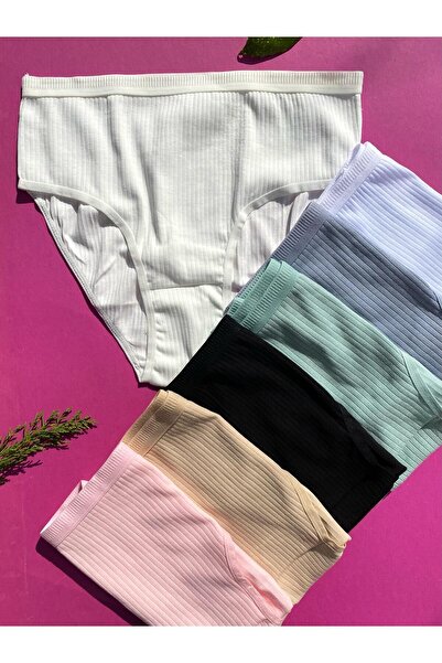 VicTroy Дамски оребрени триъгълни бикини слип, 7 броя, памучни, в черно, розо...