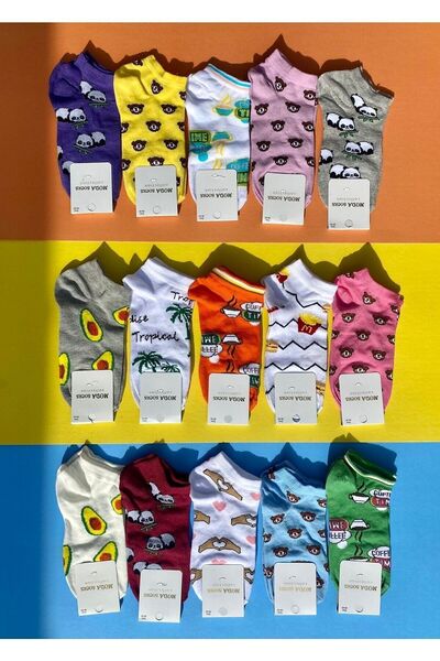 VicTroy Комплект от 15 памучни меки чорапи до глезена с различни шарки