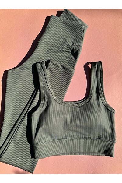 Ahmio Set cu colanți și bustiere pentru femei din poliester cu dungi fine, cu...