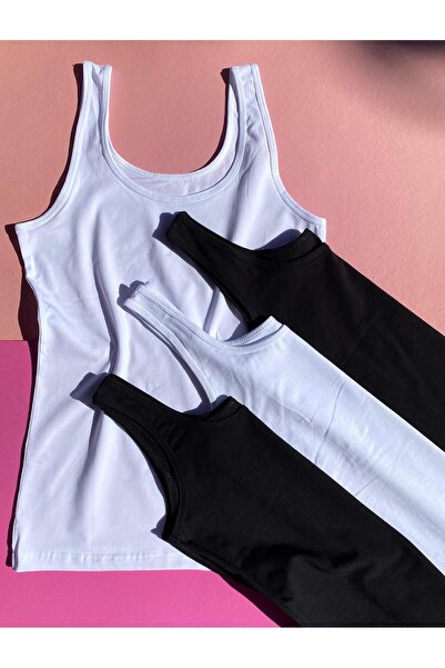 VicTroy Black and White 4-Piece Classic Strappy Cotton Athlete Set
