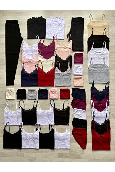 VicTroy Çeyizlik Set 50'li, Dantelli Atlet-külot-body-tayt-şort (2 GECELİK TA...