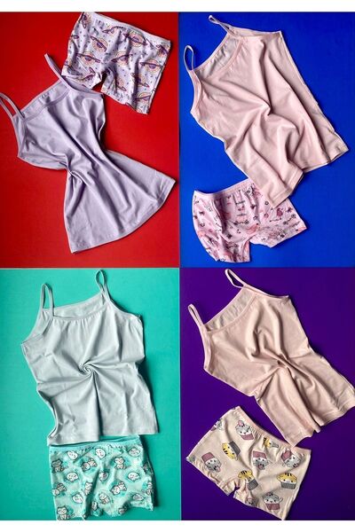 VicTroy طقم رياضي بناتي مكون من 4 قطع من القطن مع أشرطة من الحبال Vic-troy 34f11