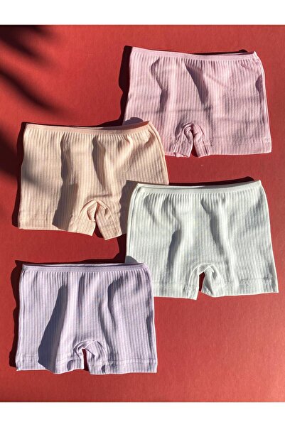 Ahmio 4-Piece Cotton Ribbed Camisole Shorts-Panty Set for Girls