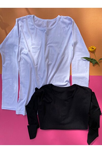 VicTroy Μακρύ μπλουζάκι με μακρύ μανίκι 2'li Crew λαιμόκοψη ασπρόμαυρο χρώμα ...