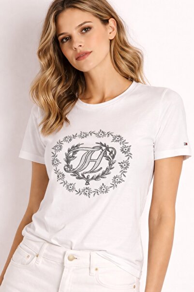 Tommy Hilfiger organik pamuk Çiçek desen logolu regular kesim tshirt