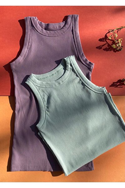 VicTroy Halter Collar Cotton 2-Piece Dried Rose and Age Green Under Shirt Res...