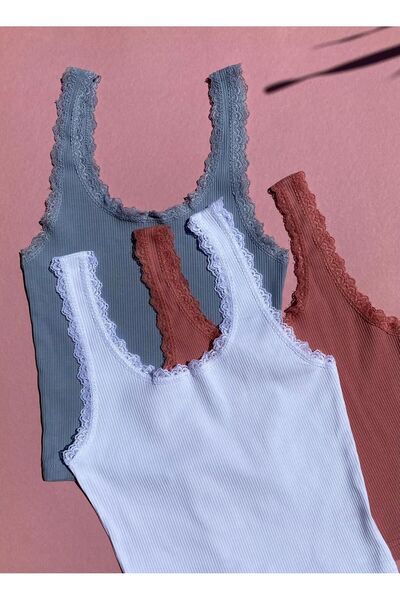 VicTroy Crop Top din 3 piese Rose K cu dantelă albă și albastră - guler pentr...