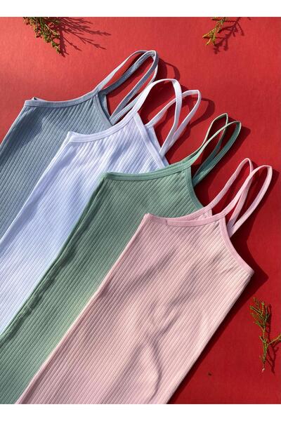 VicTroy Cotton 4-Piece String Strap Green, Light Blue, Pink and White Report ...