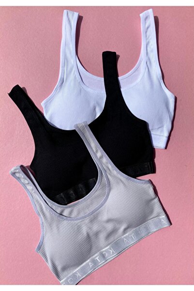 VicTroy مع وسادة مضلعة - طقم حمالة صدر بحمالات سميكة باللونين الرمادي والأسود...