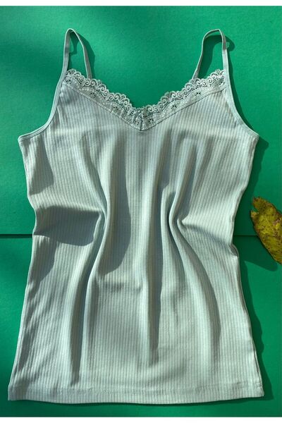 VicTroy تي شيرت نسائي من القطن والليكرا مضلع قطعة واحدة باللون الأخضر مع أشرط...