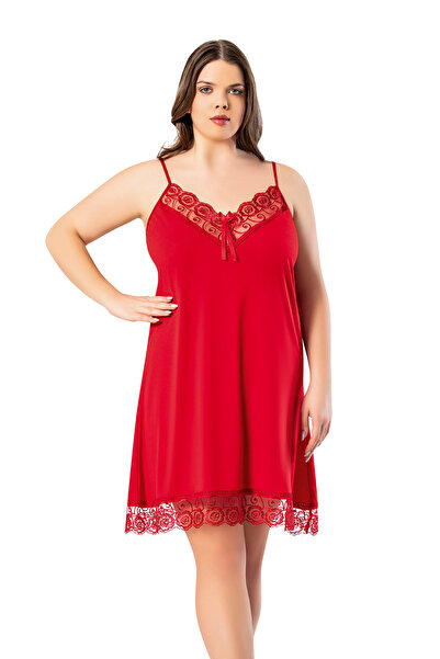 VicTroy قميص نوم نسائي مقاس كبير (3xl-4xl) مزين بالدانتيل وحزام حبل أحمر 62v10