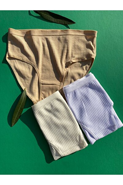 VicTroy Chiloți din bumbac din piele din 3 piese, culoare albă și ecru, triun...