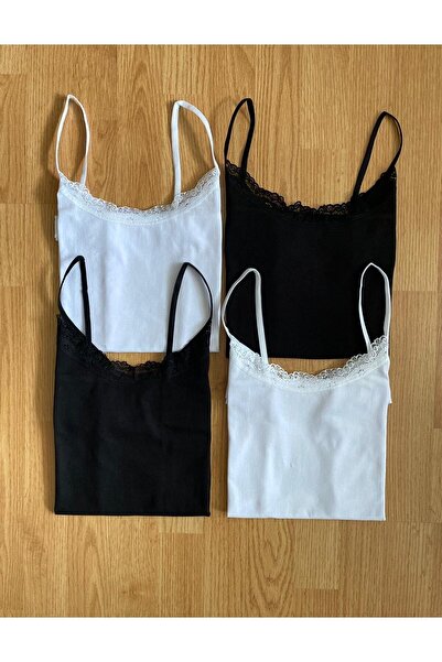 VicTroy 4 Ασπρόμαυρα Βαμβακερά εσώρουχα με λεπτή δαντέλα με σχοινί