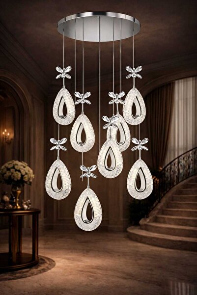 Marsel Lighting YAGMUR 8Lİ KROM AVİZE 3 RENK LED SECENEKLİ SALON OTURMA ODASI...