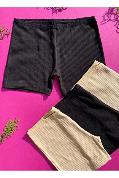 VicTroy Boxer-short pentru damă, din bumbac, 4 piese, negru și maro, cu nervuri