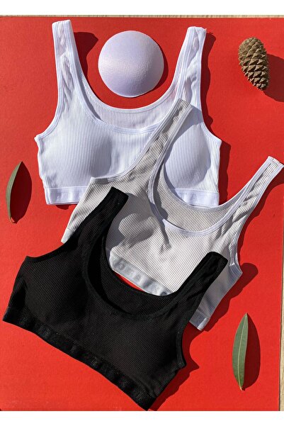 VicTroy White, Black and Gray Camisole 3-Piece Padded Half Tank - Bluish Colo...