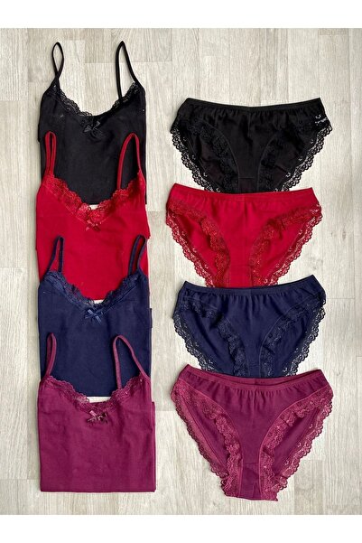 VicTroy 4 Pieces Set: Plum, Claret Red, Navy Blue and Black Color Lace Bow Un...