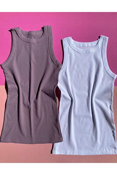 Ahmio Λευκό και δαμάσκηνο Premium Texture - Μπλουζάκι με λαιμόκοψη με λαιμόκο...