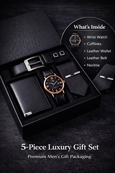 oludeniz Elegant 6-Piece Men’s Business Gift Set – Black Leather Watch, Belt,...