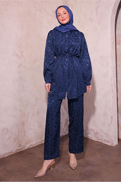 TRENDTESETTÜR KADIN LACİVERT PANTOLONLU JAKAR TAKIM T 7874