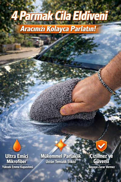 Fine Clean 4 Parmak Mikrofiber Pasta Cila Eldiveni Oto Yıkama Temizleme