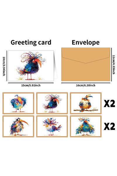 Choice مجموعة من 12 بطاقة معايدة ملونة على طراز الرسم الزيتي للطيور مع أظرف و...