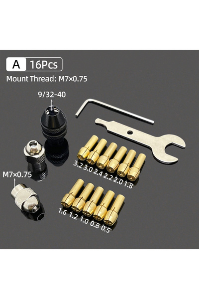 Choice A-16Pcs-M7 Micro Mini Drill Chuck Adapter 0.5-3.2mm Brass Collet Bit M...