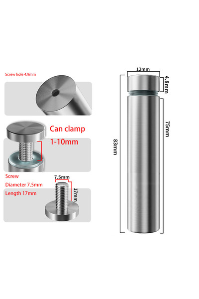 Choice 8 قطع من مثبتات الزجاج 12 × 80 مم، 12 مم، فولاذ مقاوم للصدأ ، أكريليك،...