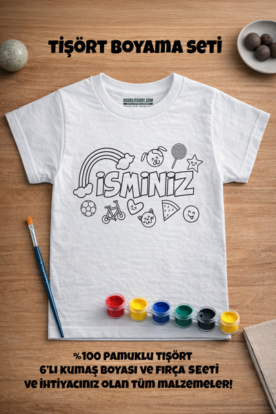 Dijital Baskılı Ürünler Isim Yazabileceğiniz Çocuklar Için Tişört Boyama Seti...